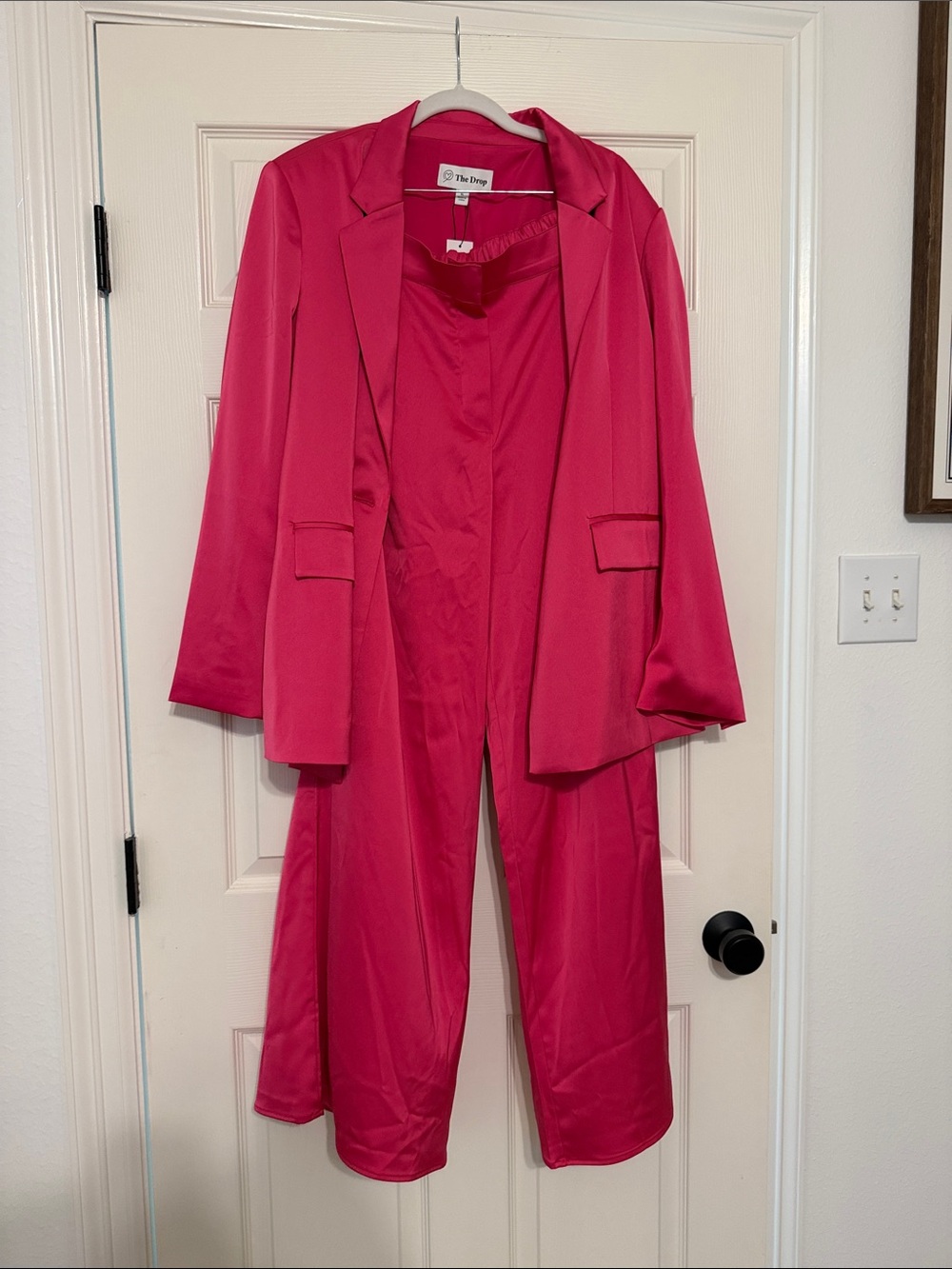 Women's Fuchsia Satin Blazer & Pants Set